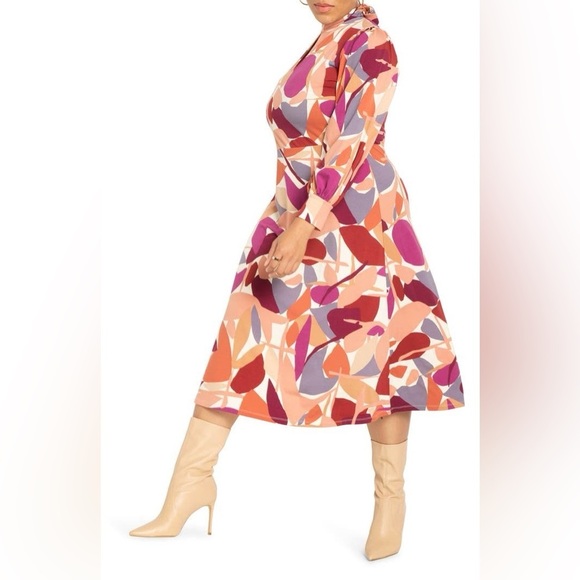 Eloquii Abstract Aline Modern Arts Midi Dress Long Sleeve Stretch Formal Work 22 - Picture 11 of 11